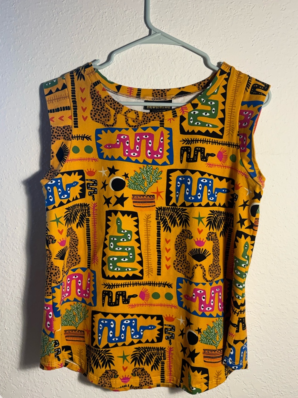 Nooworks Mustard Yellow Tank Top with Multicolor Graphic Print